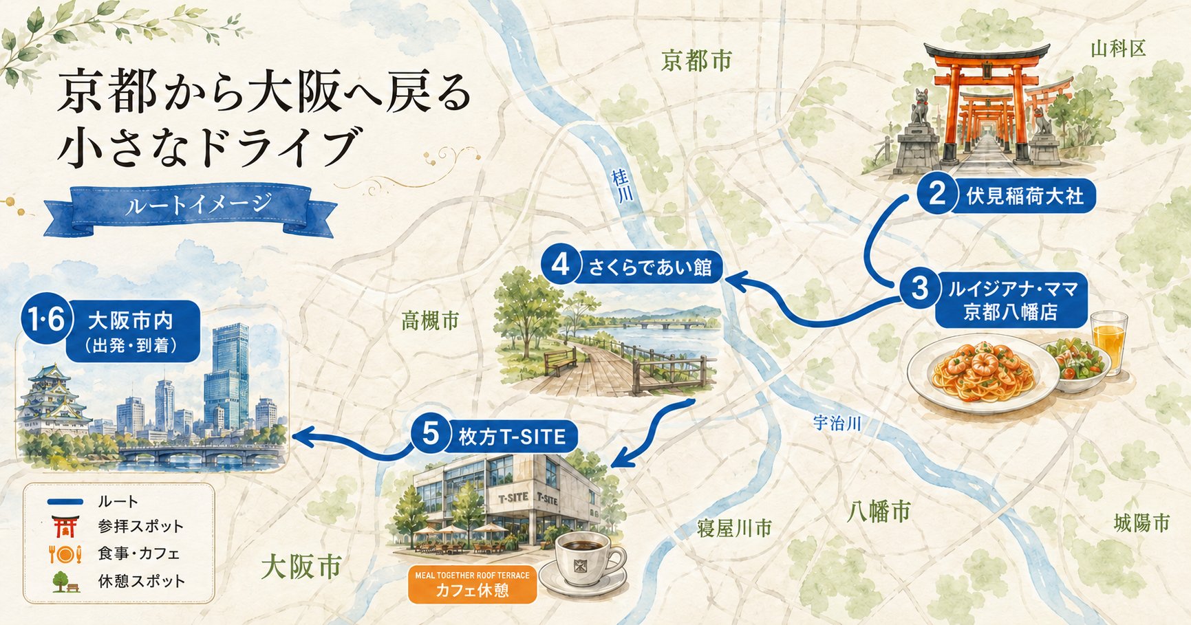 帰り道を気軽に楽しむ、京都から大阪へ戻る小さなドライブ