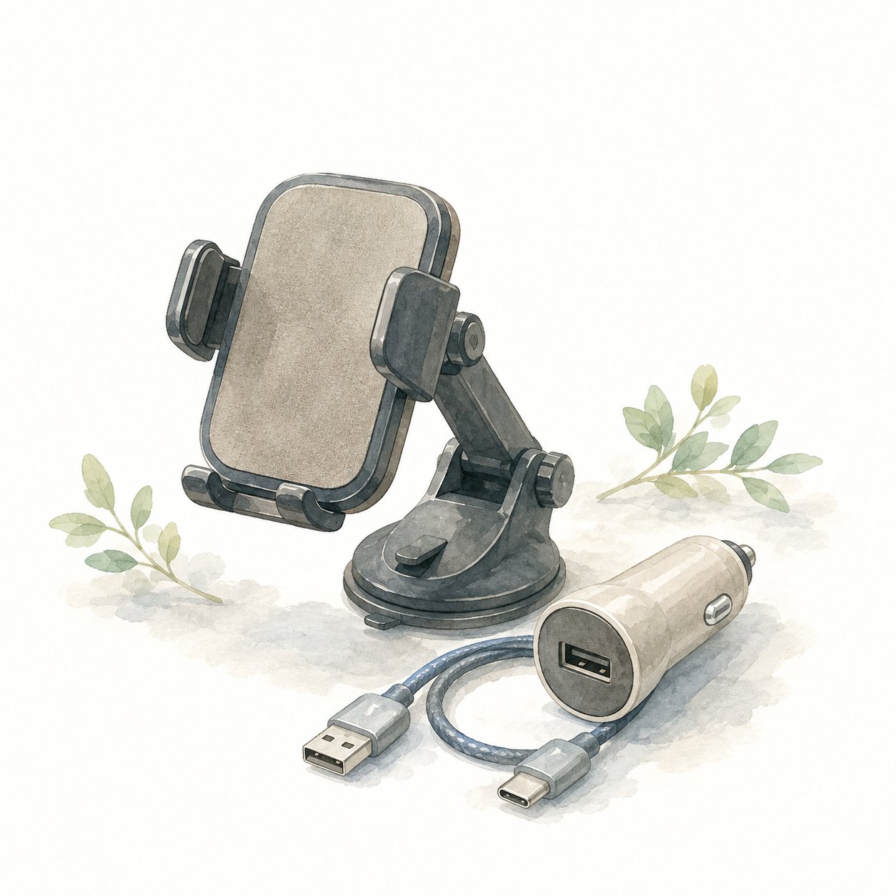 車載スマホホルダーとカーチャージャーのイメージ